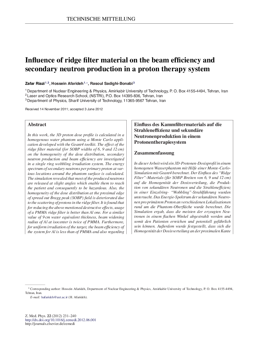 Influence of ridge filter material on the beam efficiency and secondary neutron production in a proton therapy system