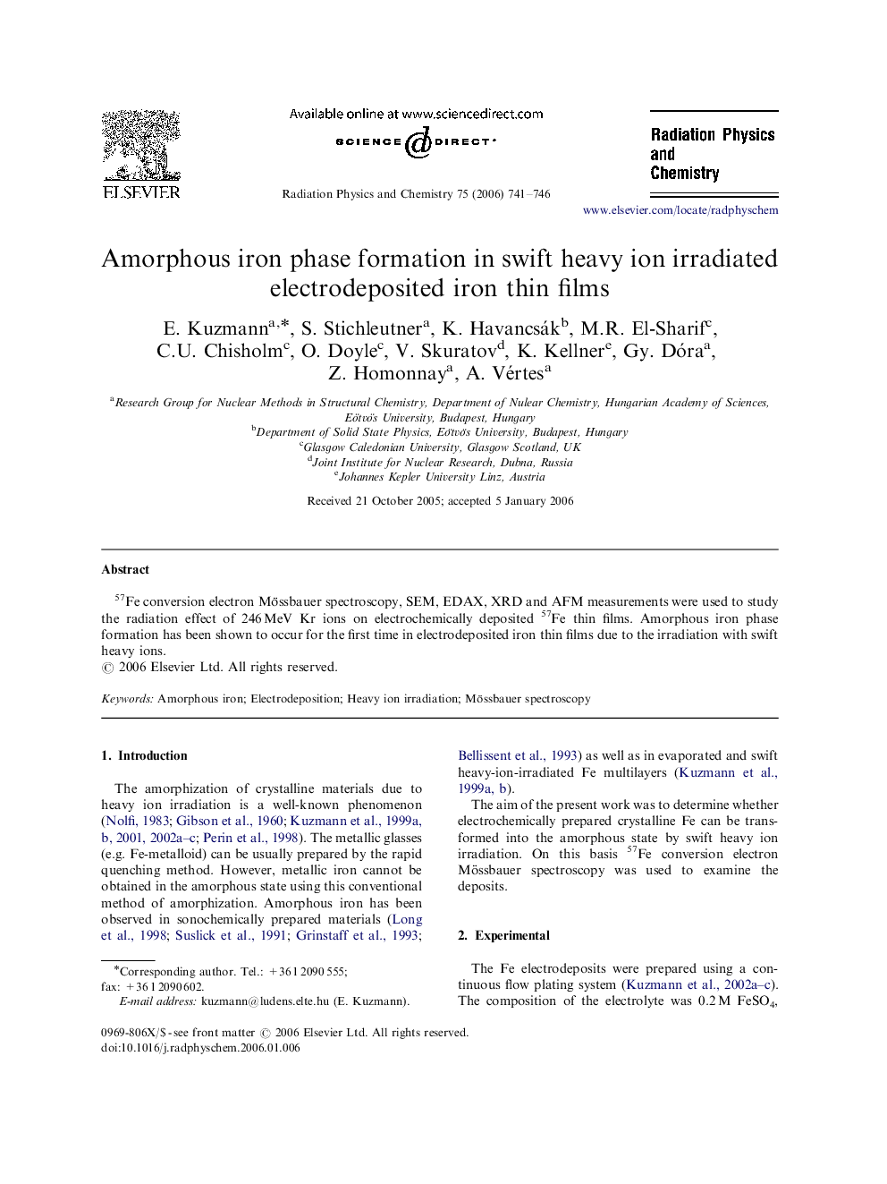 Amorphous iron phase formation in swift heavy ion irradiated electrodeposited iron thin films