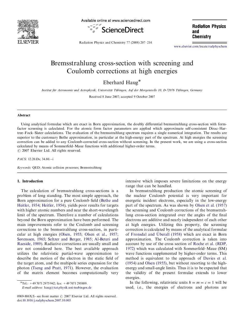 Bremsstrahlung cross-section with screening and Coulomb corrections at high energies