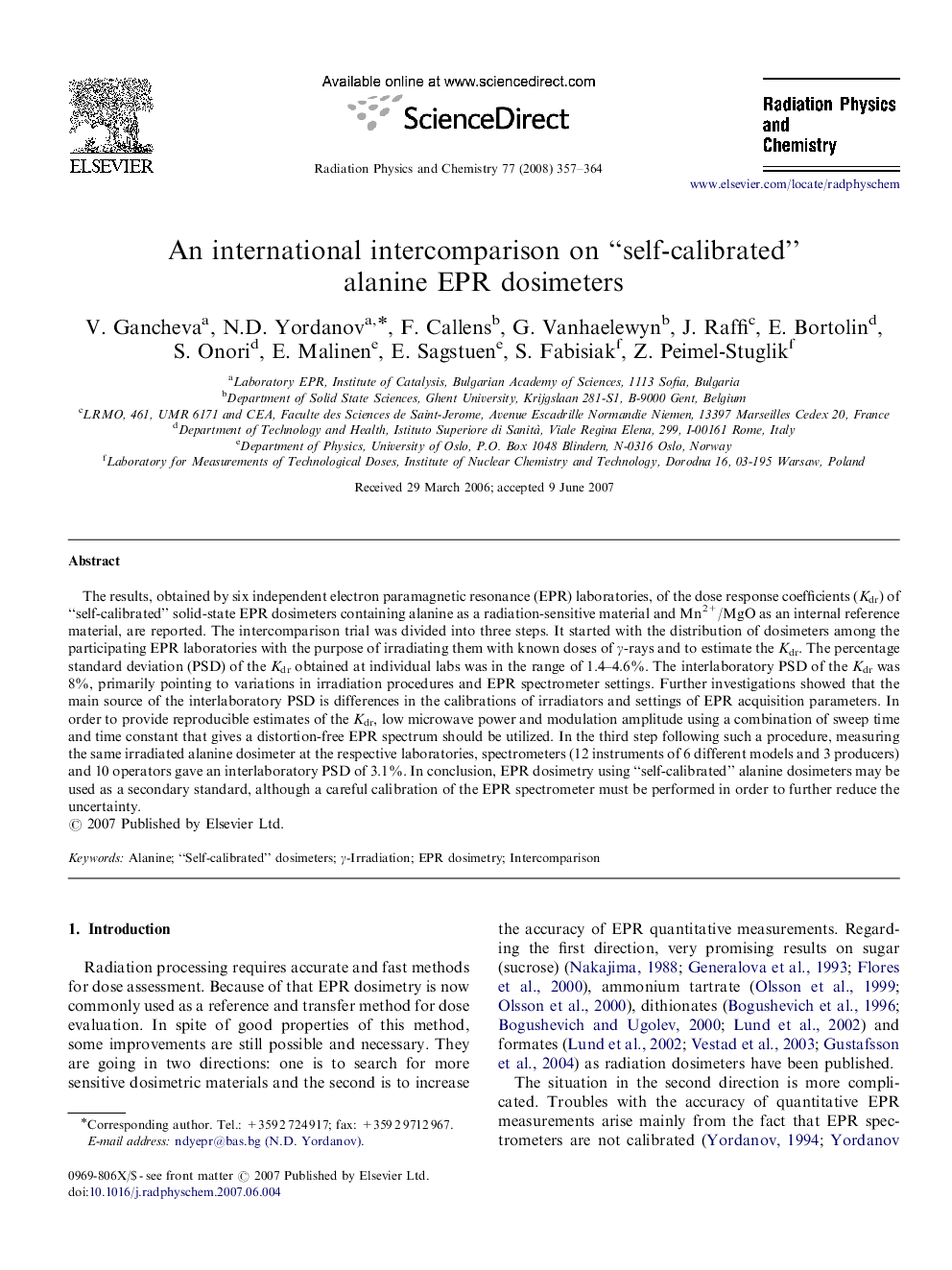 An international intercomparison on “self-calibrated” alanine EPR dosimeters