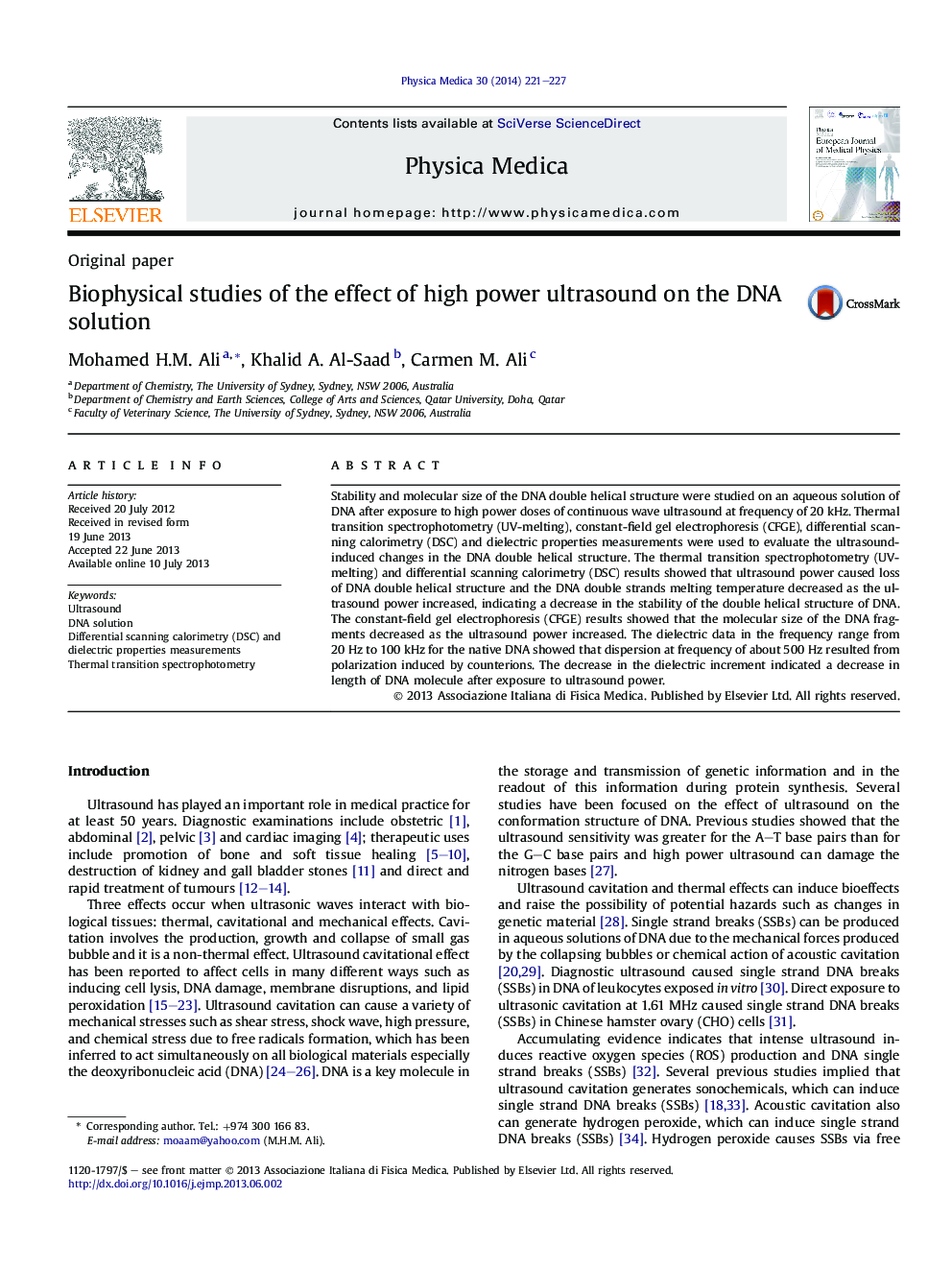 Biophysical studies of the effect of high power ultrasound on the DNA solution