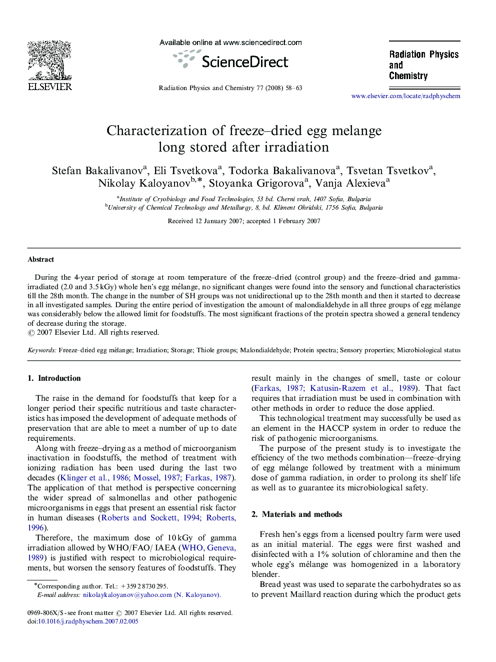 Characterization of freeze-dried egg melange long stored after irradiation