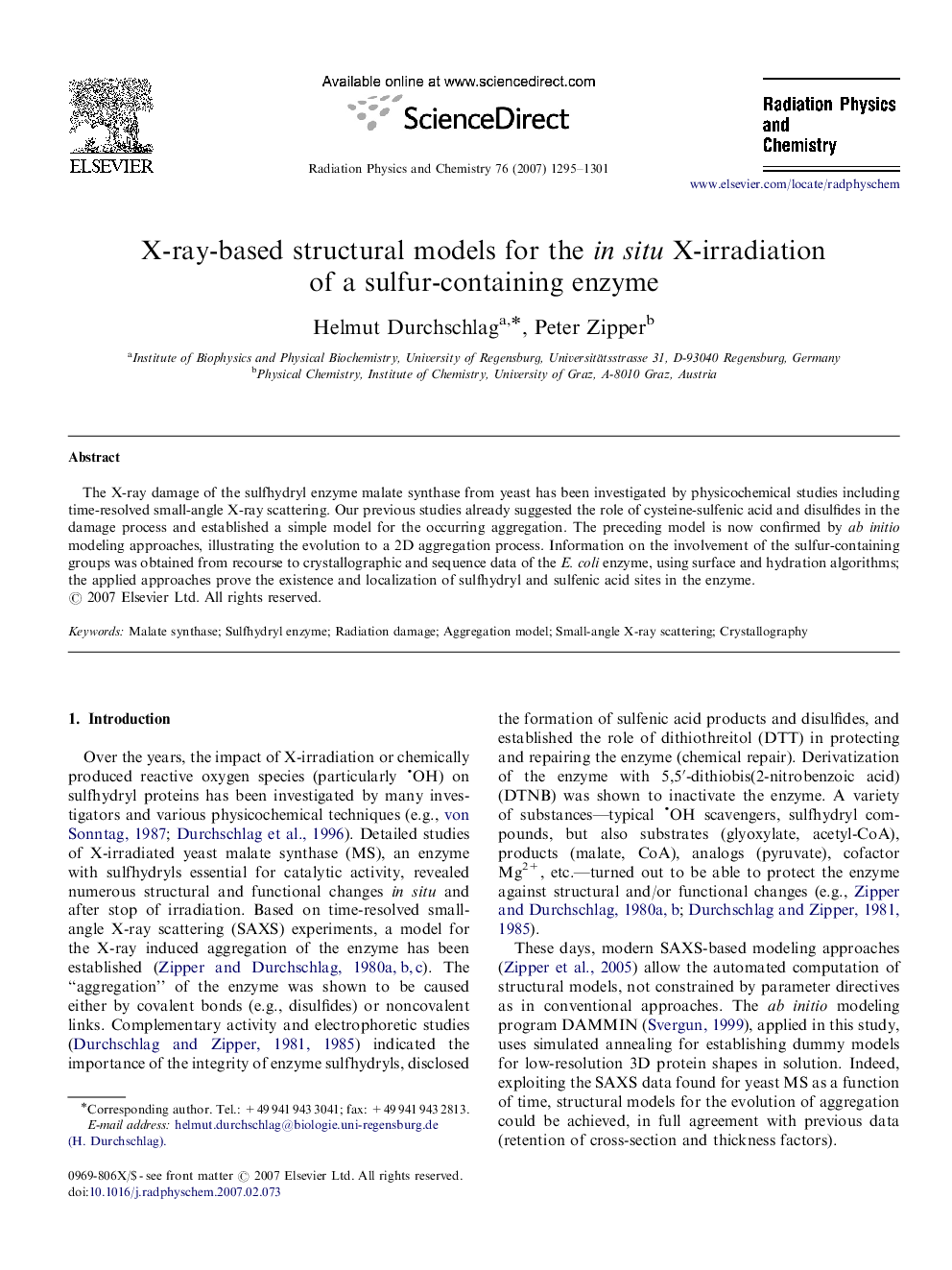 X-ray-based structural models for the in situ X-irradiation of a sulfur-containing enzyme