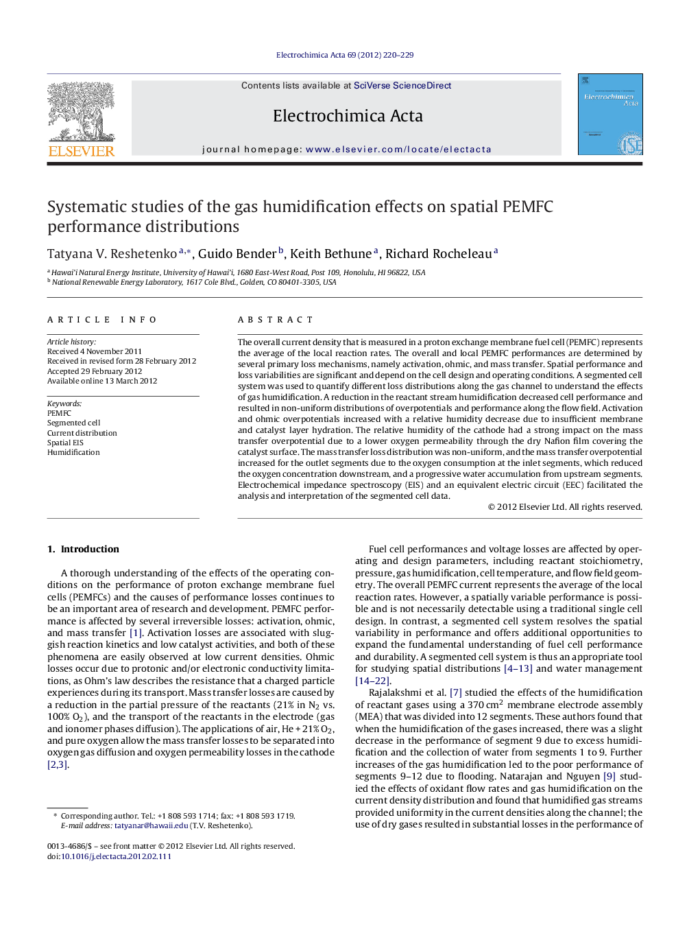 Systematic studies of the gas humidification effects on spatial PEMFC performance distributions