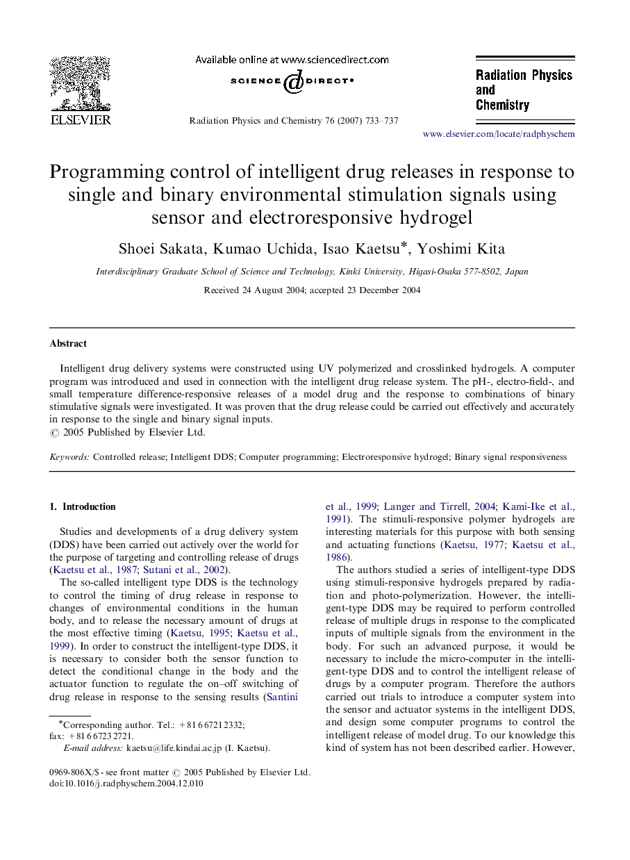 Programming control of intelligent drug releases in response to single and binary environmental stimulation signals using sensor and electroresponsive hydrogel