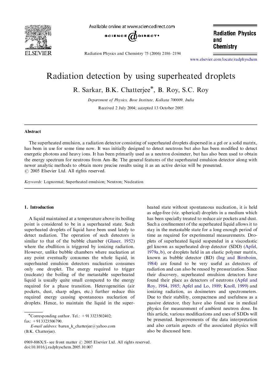 Radiation detection by using superheated droplets