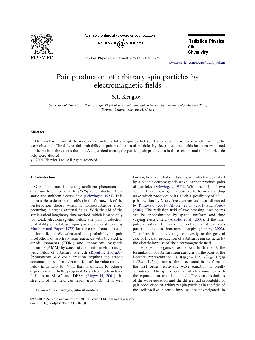 عکس صفحه اول مقاله: Pair production of arbitrary spin particles by electromagnetic fields Pair production of arbitrary spin particles by electromagnetic fields