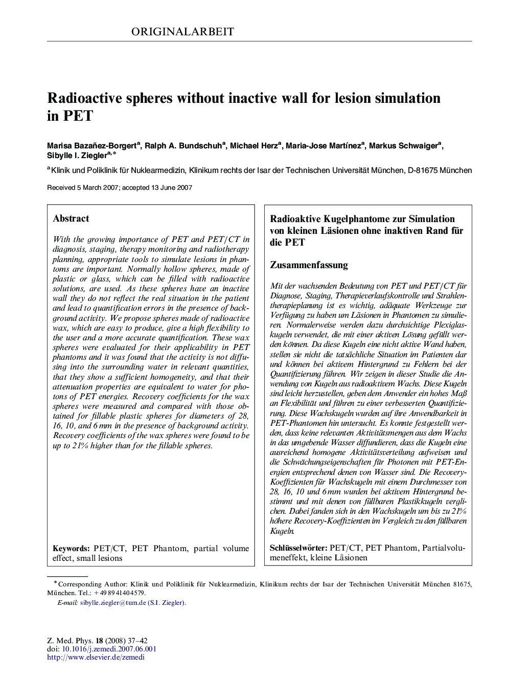 Radioactive spheres without inactive wall for lesion simulation in PET