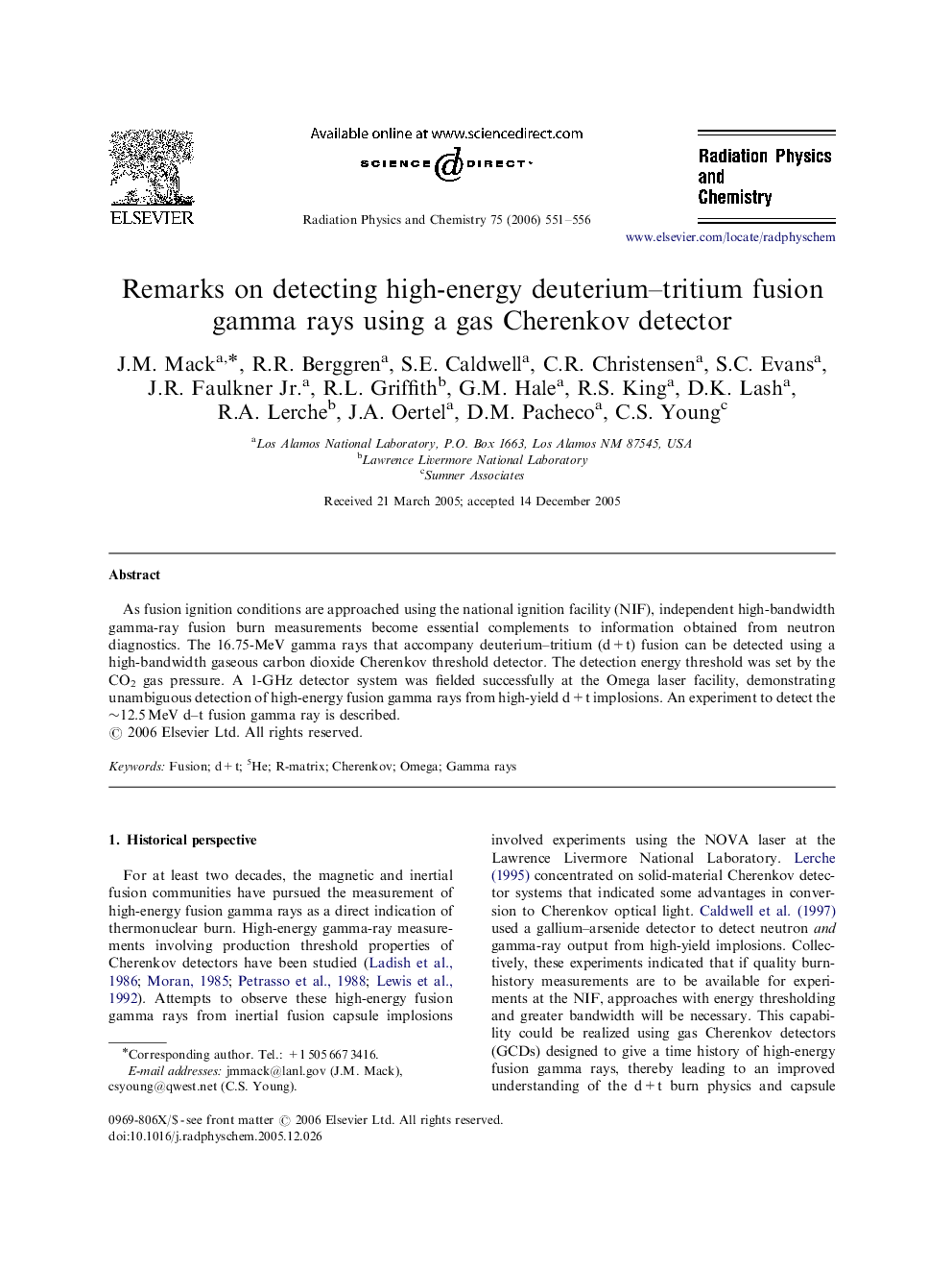 Remarks on detecting high-energy deuterium–tritium fusion gamma rays using a gas Cherenkov detector