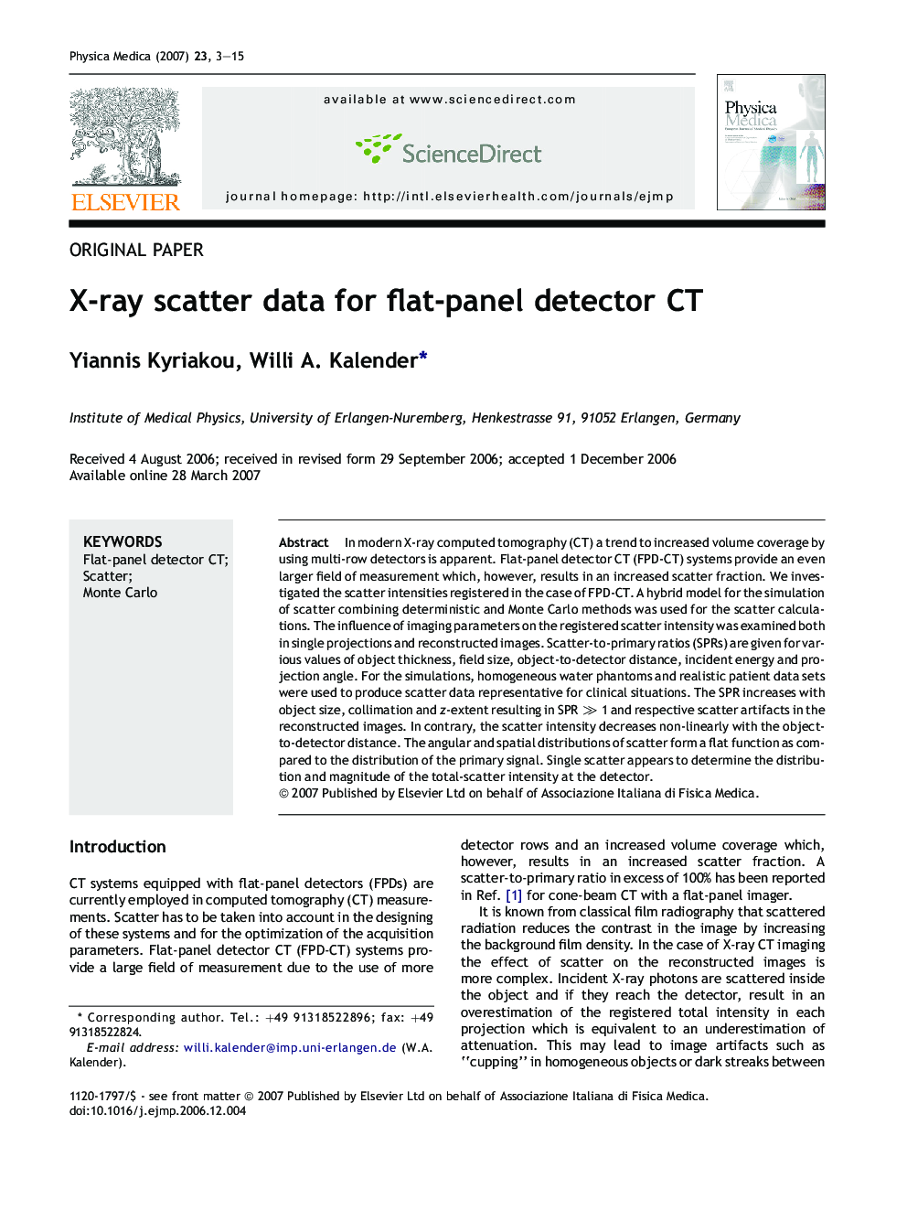 X-ray scatter data for flat-panel detector CT