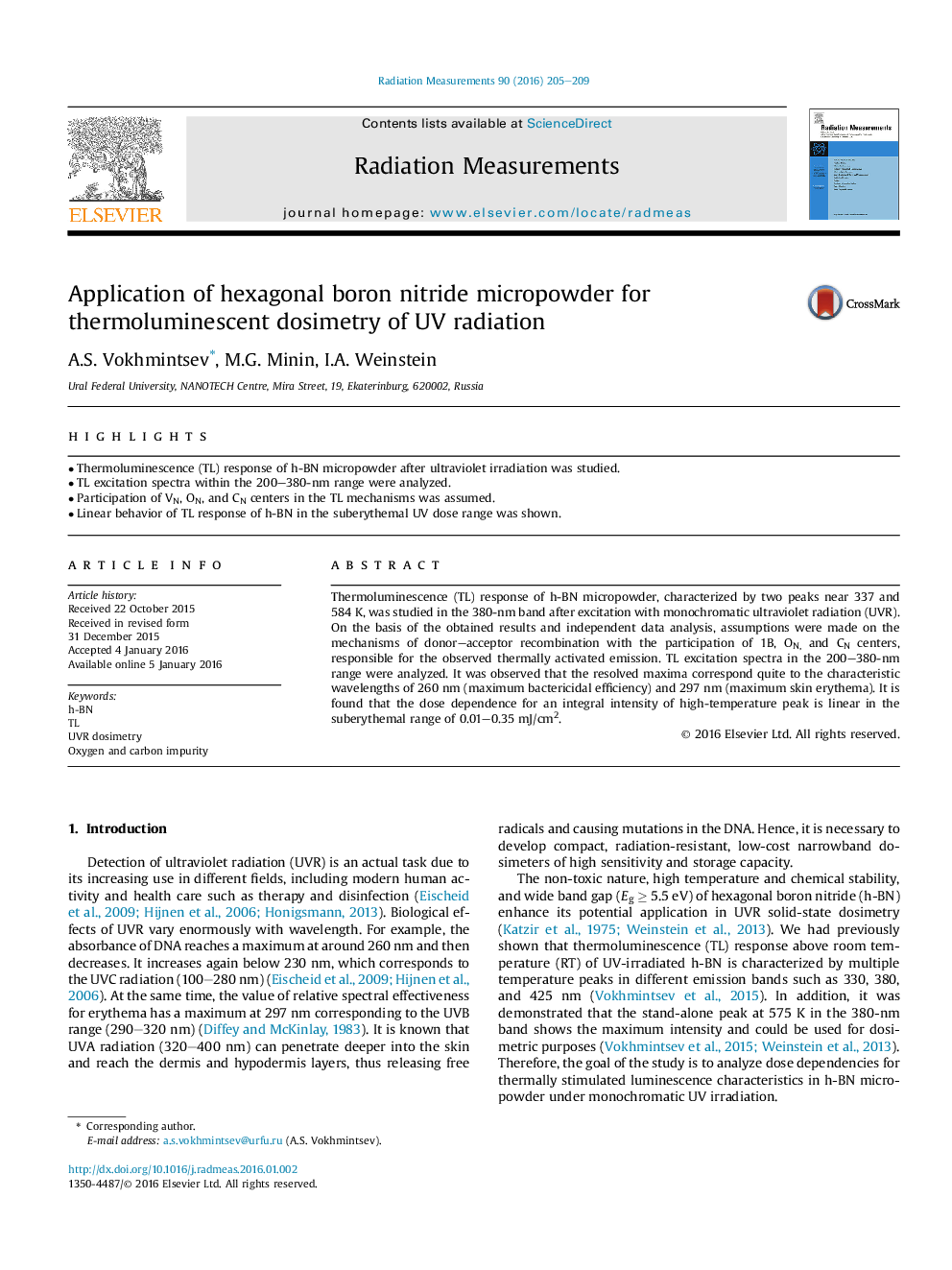 Application of hexagonal boron nitride micropowder for thermoluminescent dosimetry of UV radiation