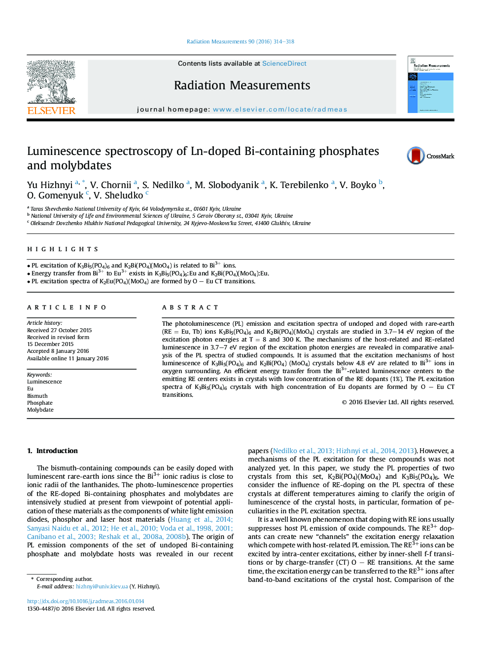 عکس صفحه اول مقاله: Luminescence spectroscopy of Ln-doped Bi-containing phosphates and molybdates Luminescence spectroscopy of Ln-doped Bi-containing phosphates and molybdates