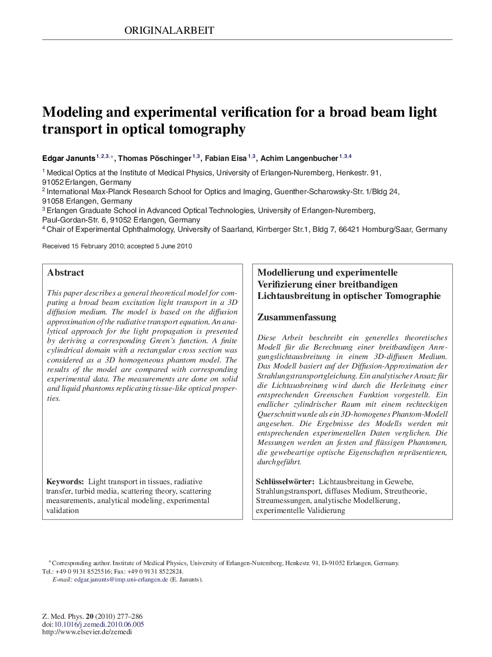 Modeling and experimental verification for a broad beam light transport in optical tomography