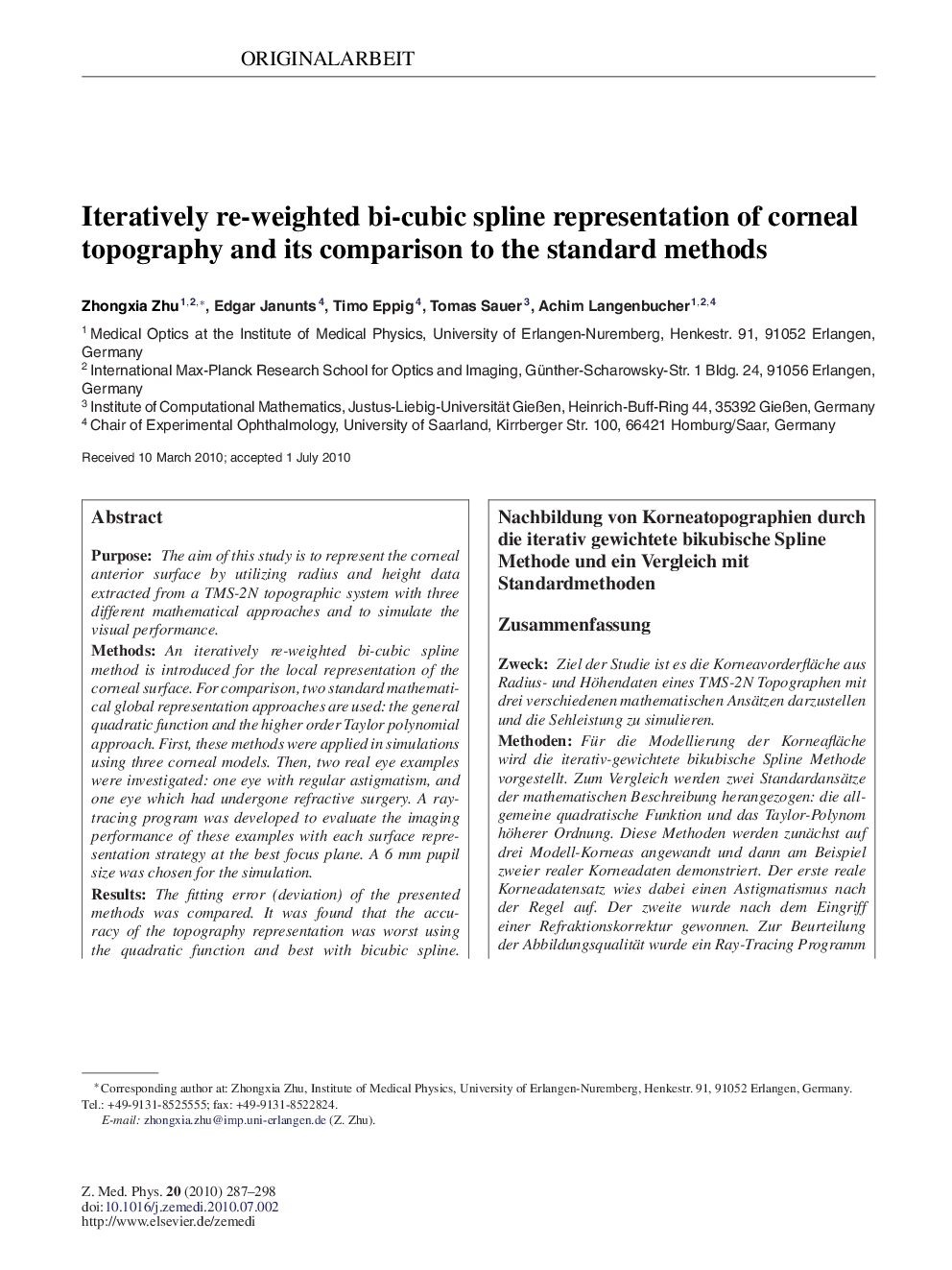 Iteratively re-weighted bi-cubic spline representation of corneal topography and its comparison to the standard methods