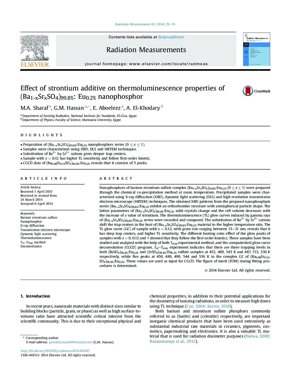 Effect of strontium additive on thermoluminescence properties of (Ba1-xSrxSO4)99.8%: Eu0.2% nanophosphor