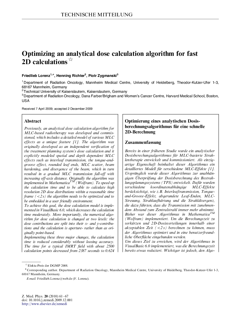 Optimizing an analytical dose calculation algorithm for fast 2D calculations 