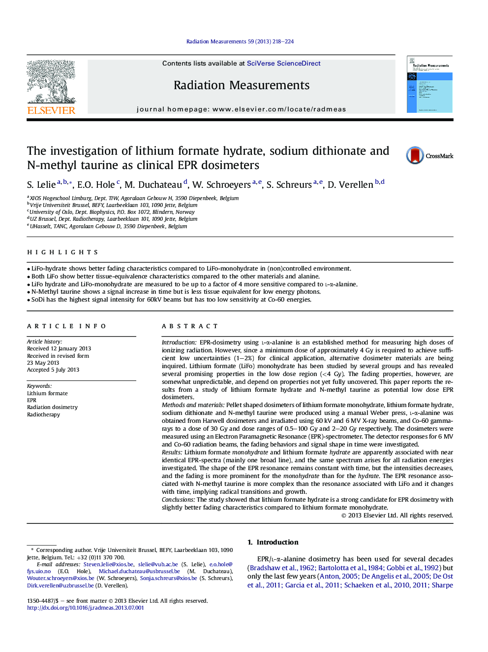 The investigation of lithium formate hydrate, sodium dithionate and N-methyl taurine as clinical EPR dosimeters