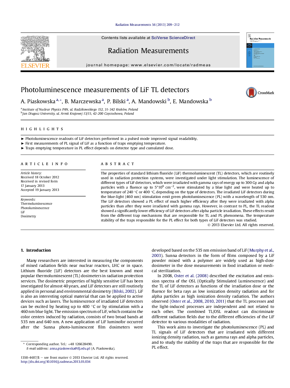 Photoluminescence measurements of LiF TL detectors