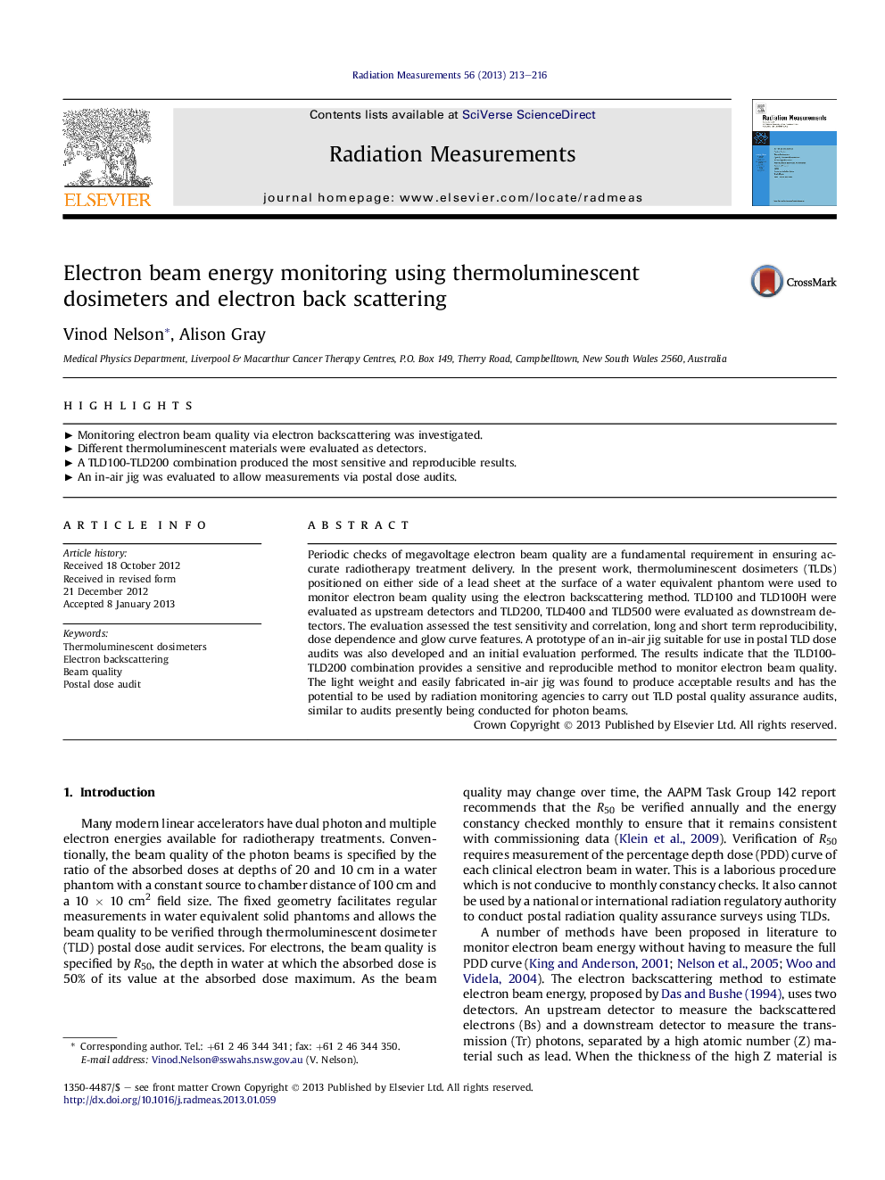 Electron beam energy monitoring using thermoluminescent dosimeters and electron back scattering