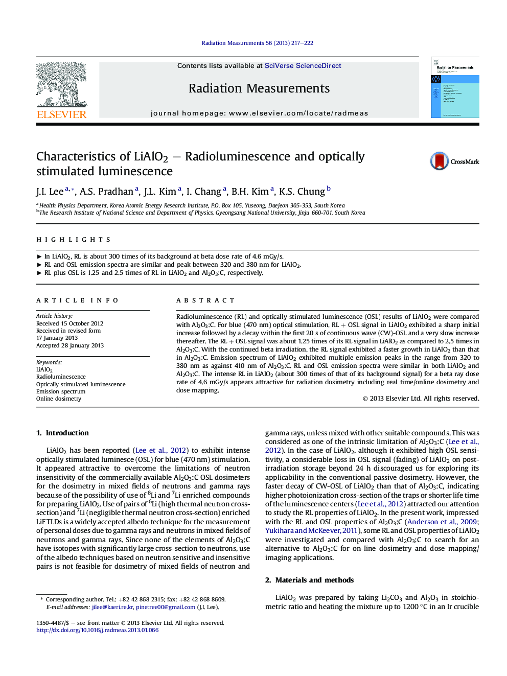 Characteristics of LiAlO2 – Radioluminescence and optically stimulated luminescence