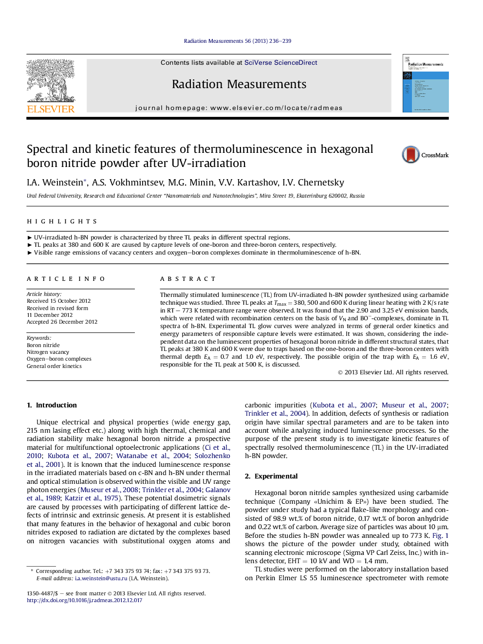 Spectral and kinetic features of thermoluminescence in hexagonal boron nitride powder after UV-irradiation