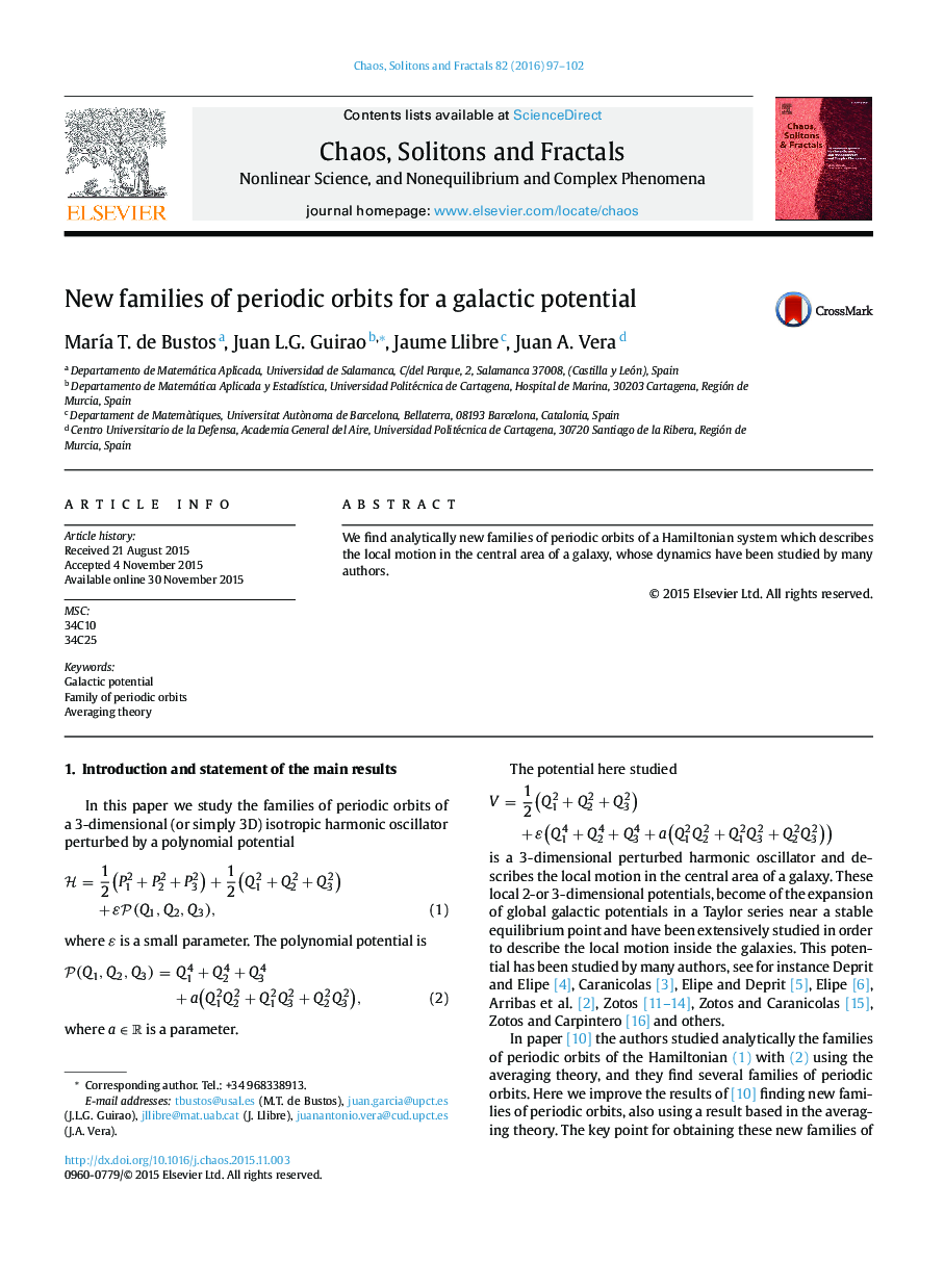 New families of periodic orbits for a galactic potential