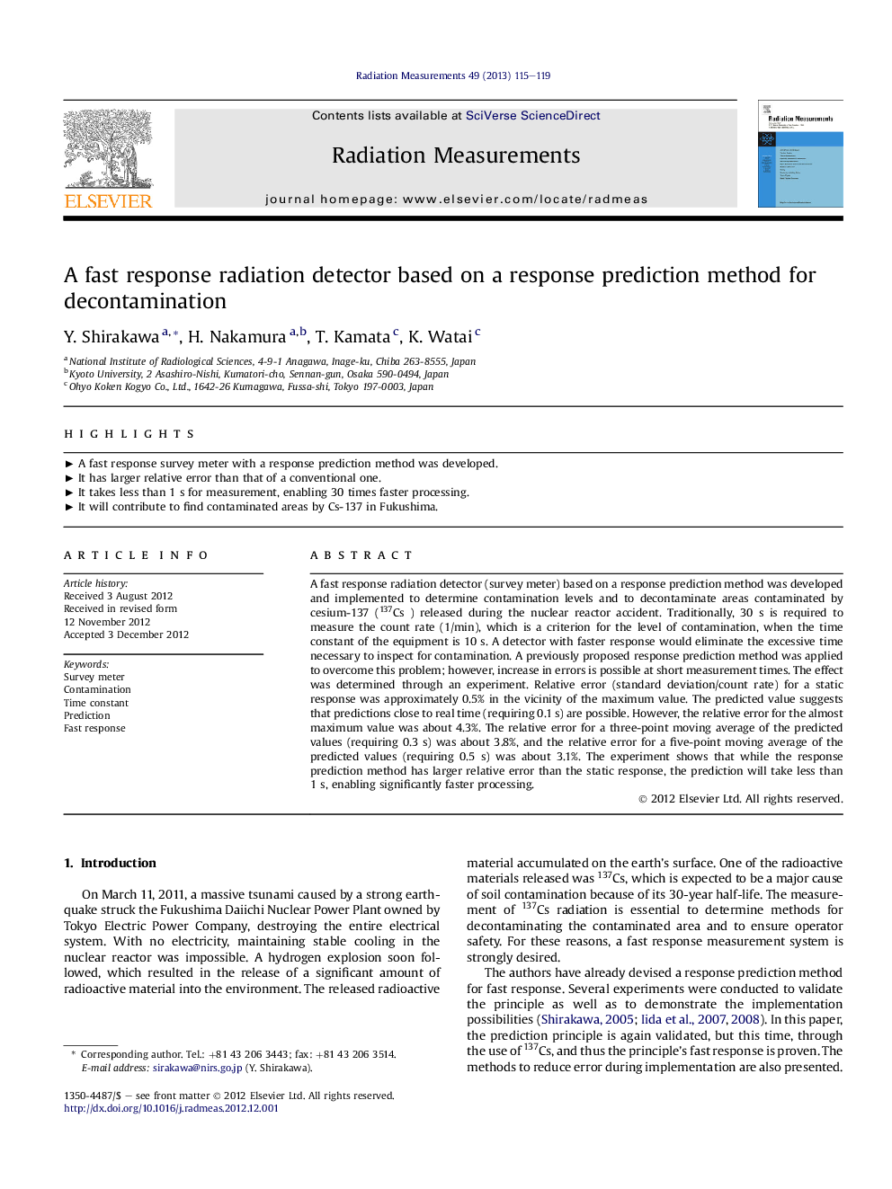 A fast response radiation detector based on a response prediction method for decontamination