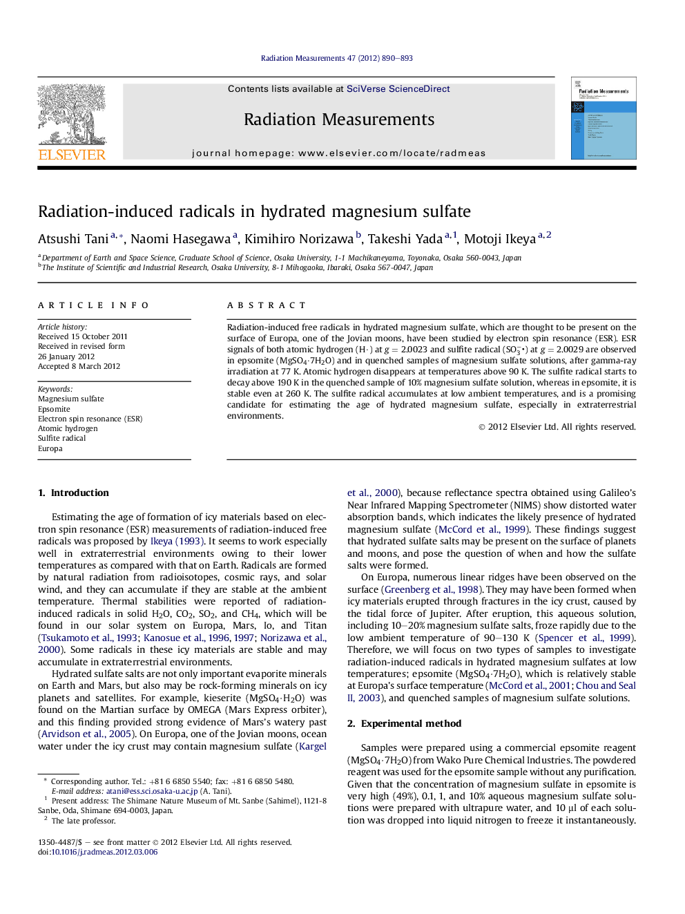 Radiation-induced radicals in hydrated magnesium sulfate