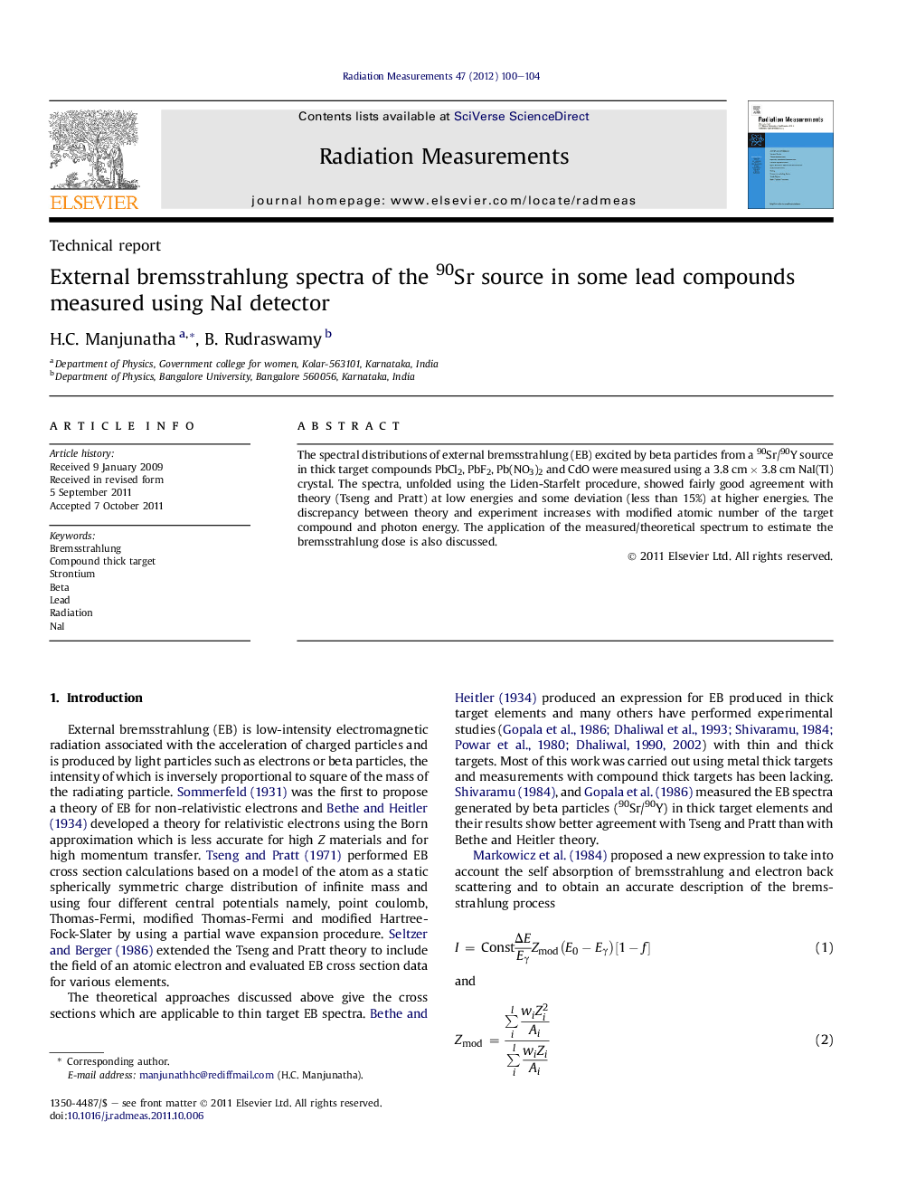 External bremsstrahlung spectra of the 90Sr source in some lead compounds measured using NaI detector