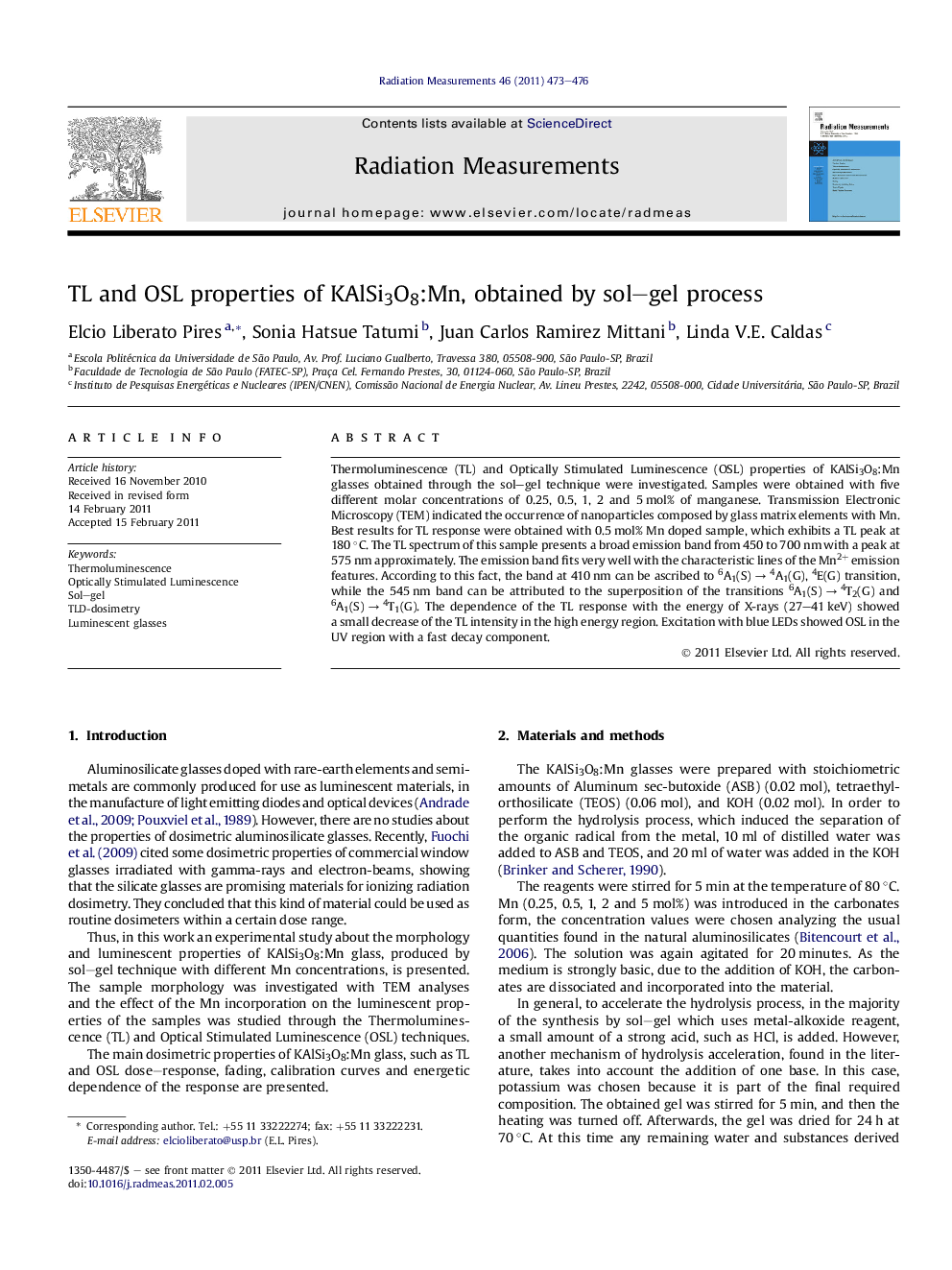 TL and OSL properties of KAlSi3O8:Mn, obtained by sol–gel process