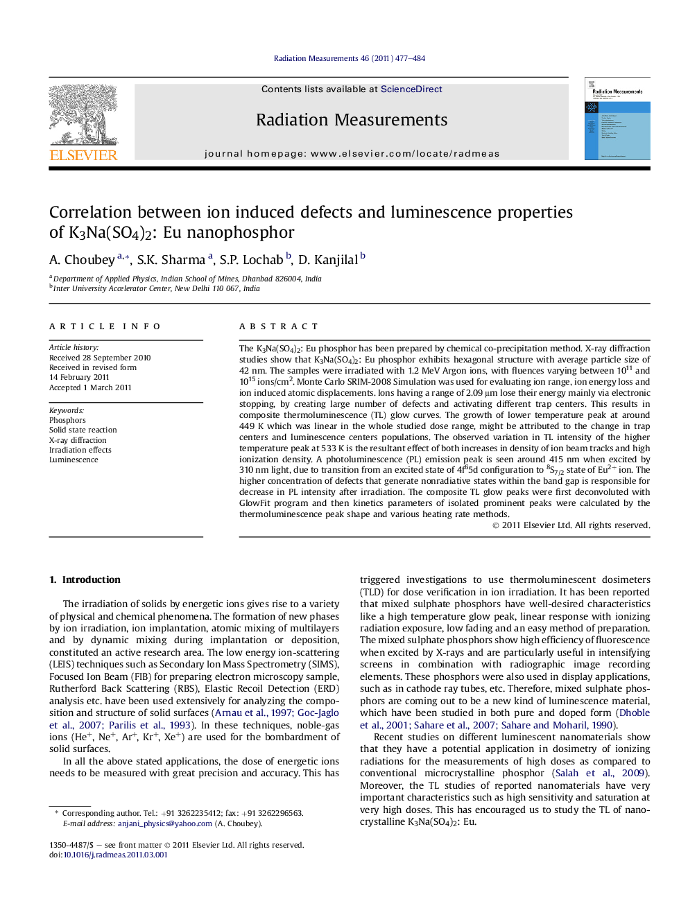 Correlation between ion induced defects and luminescence properties of K3Na(SO4)2: Eu nanophosphor