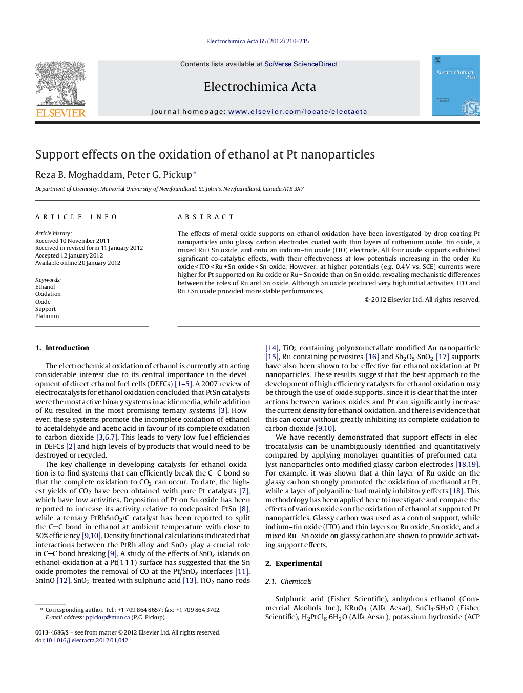 Support effects on the oxidation of ethanol at Pt nanoparticles