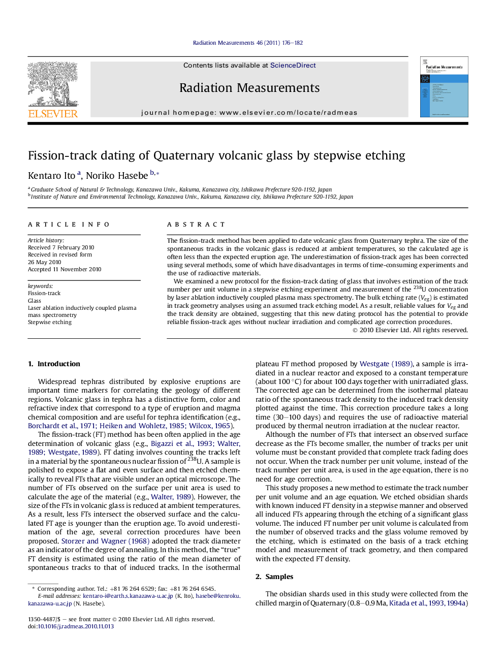 Fission-track dating of Quaternary volcanic glass by stepwise etching