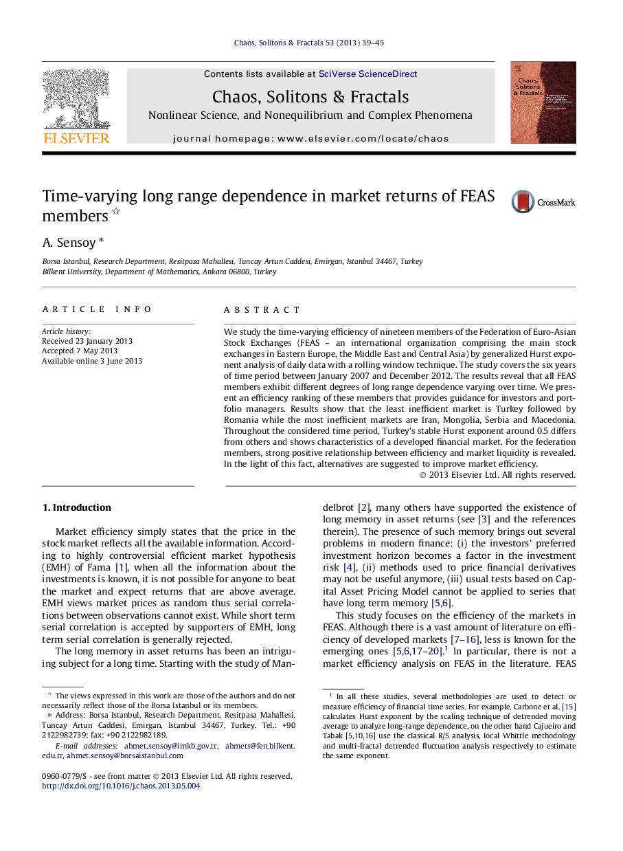 Time-varying long range dependence in market returns of FEAS members