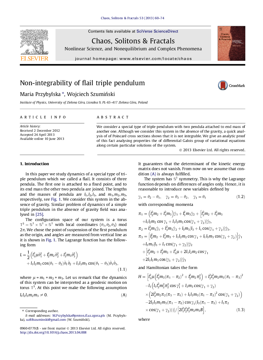 Non-integrability of flail triple pendulum