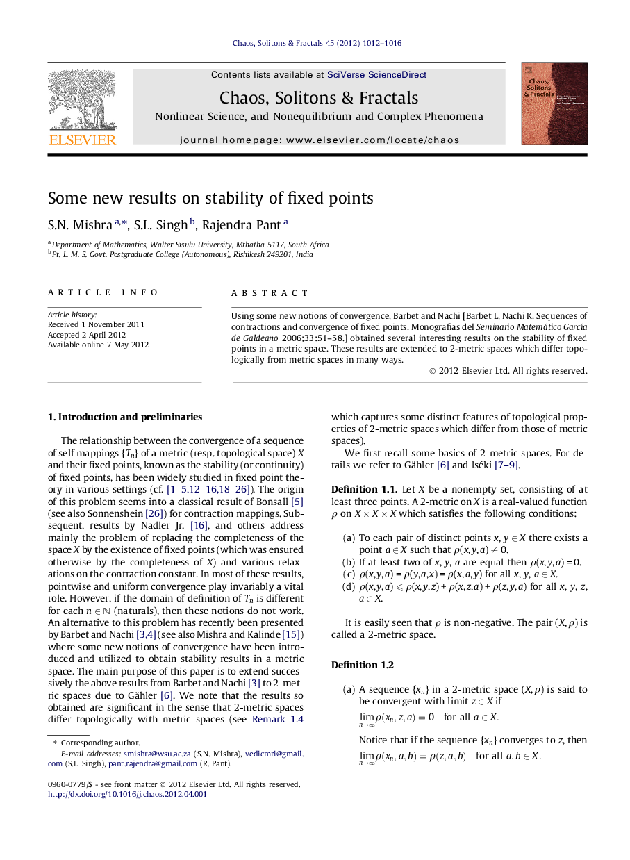 Some new results on stability of fixed points