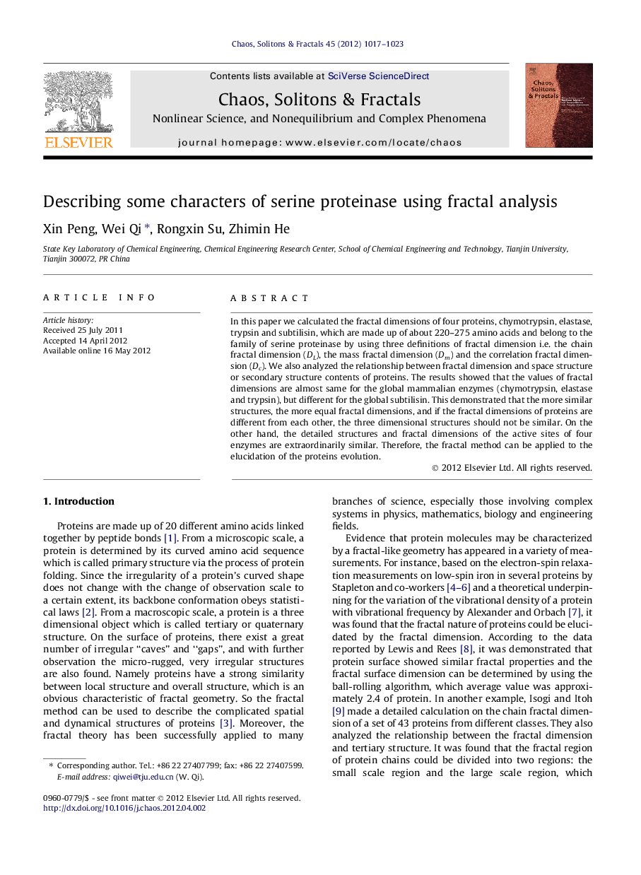 Describing some characters of serine proteinase using fractal analysis
