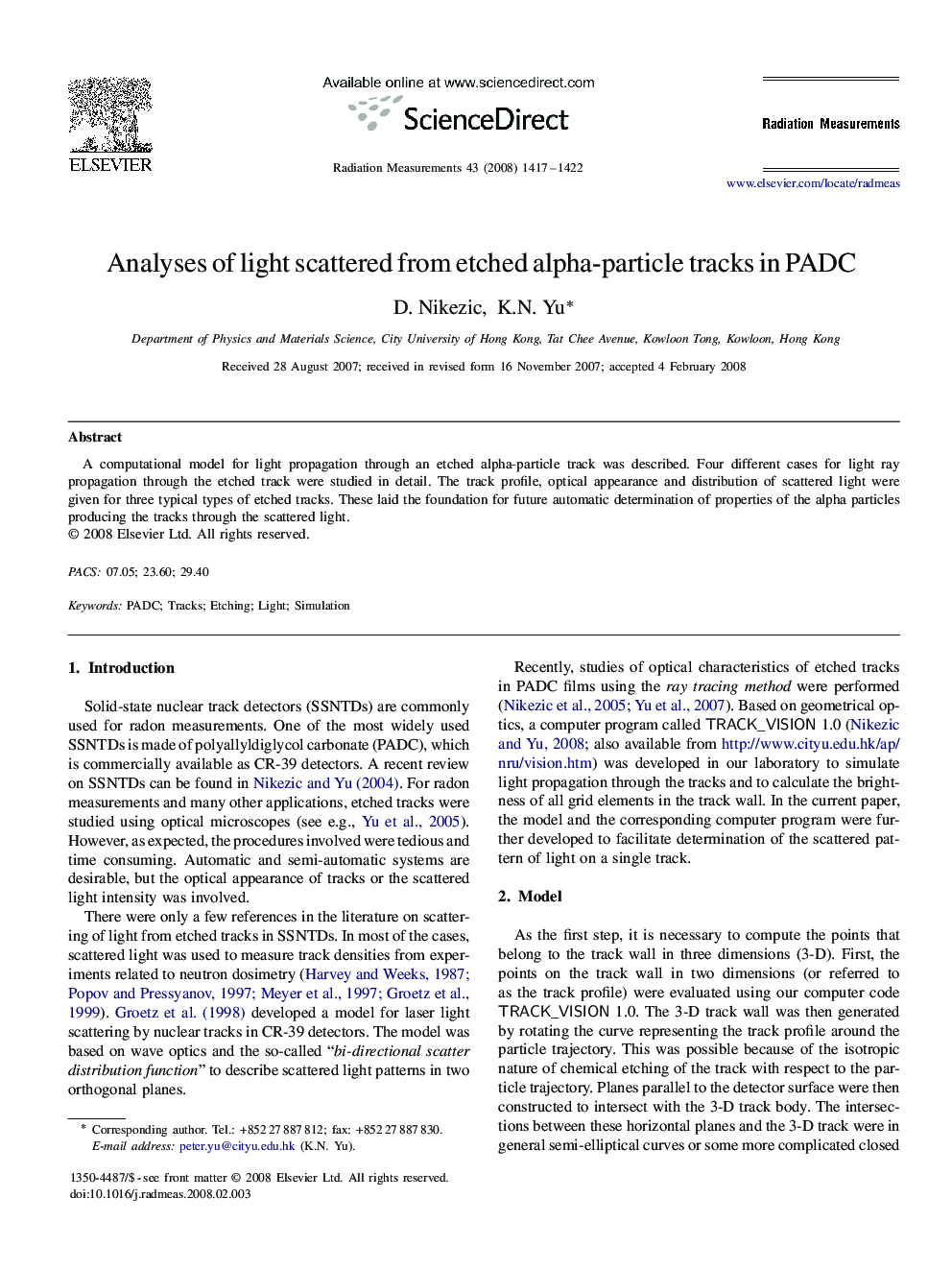 Analyses of light scattered from etched alpha-particle tracks in PADC