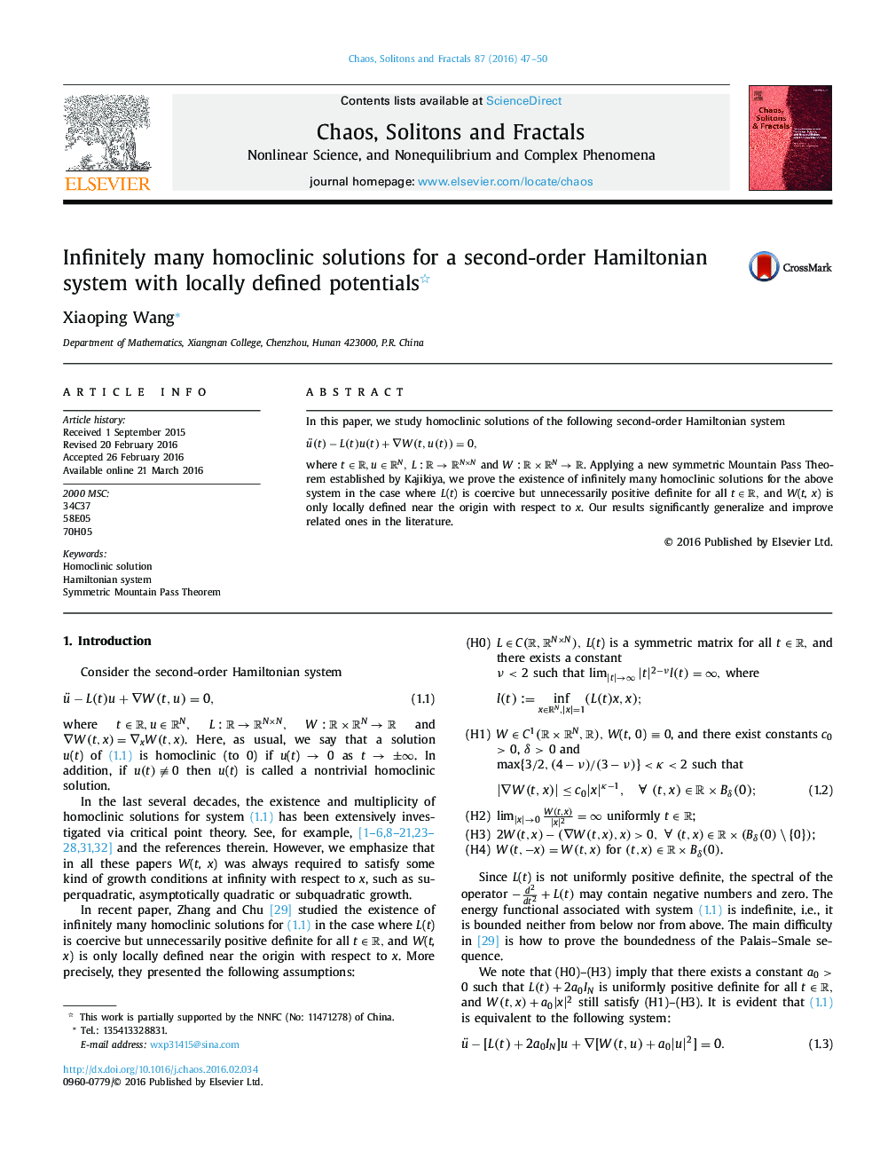 Infinitely many homoclinic solutions for a second-order Hamiltonian system with locally defined potentials 