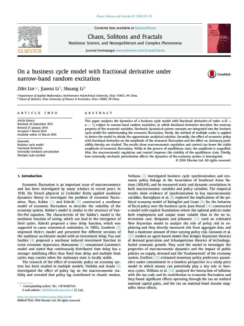 On a business cycle model with fractional derivative under narrow-band random excitation