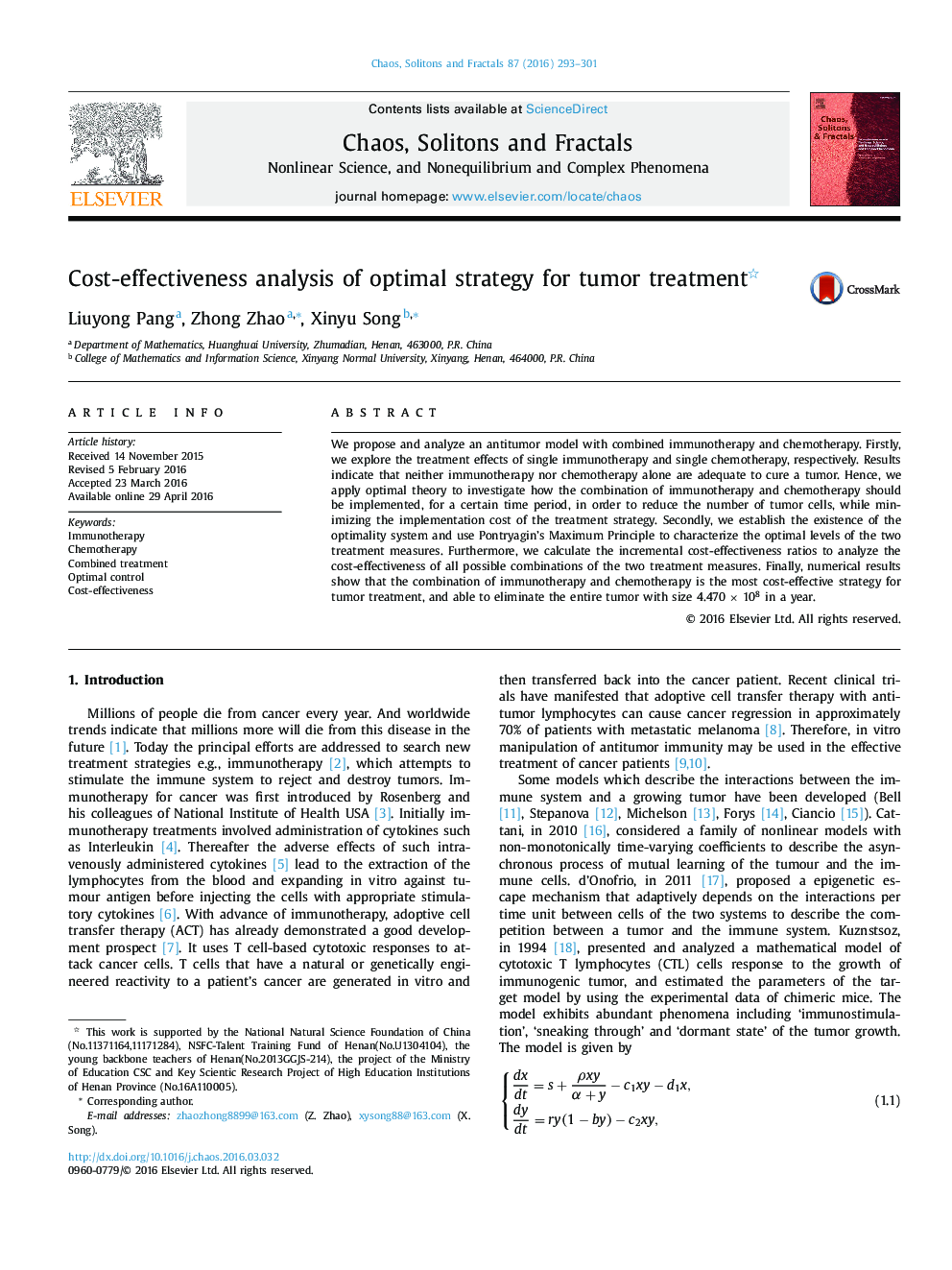 Cost-effectiveness analysis of optimal strategy for tumor treatment 