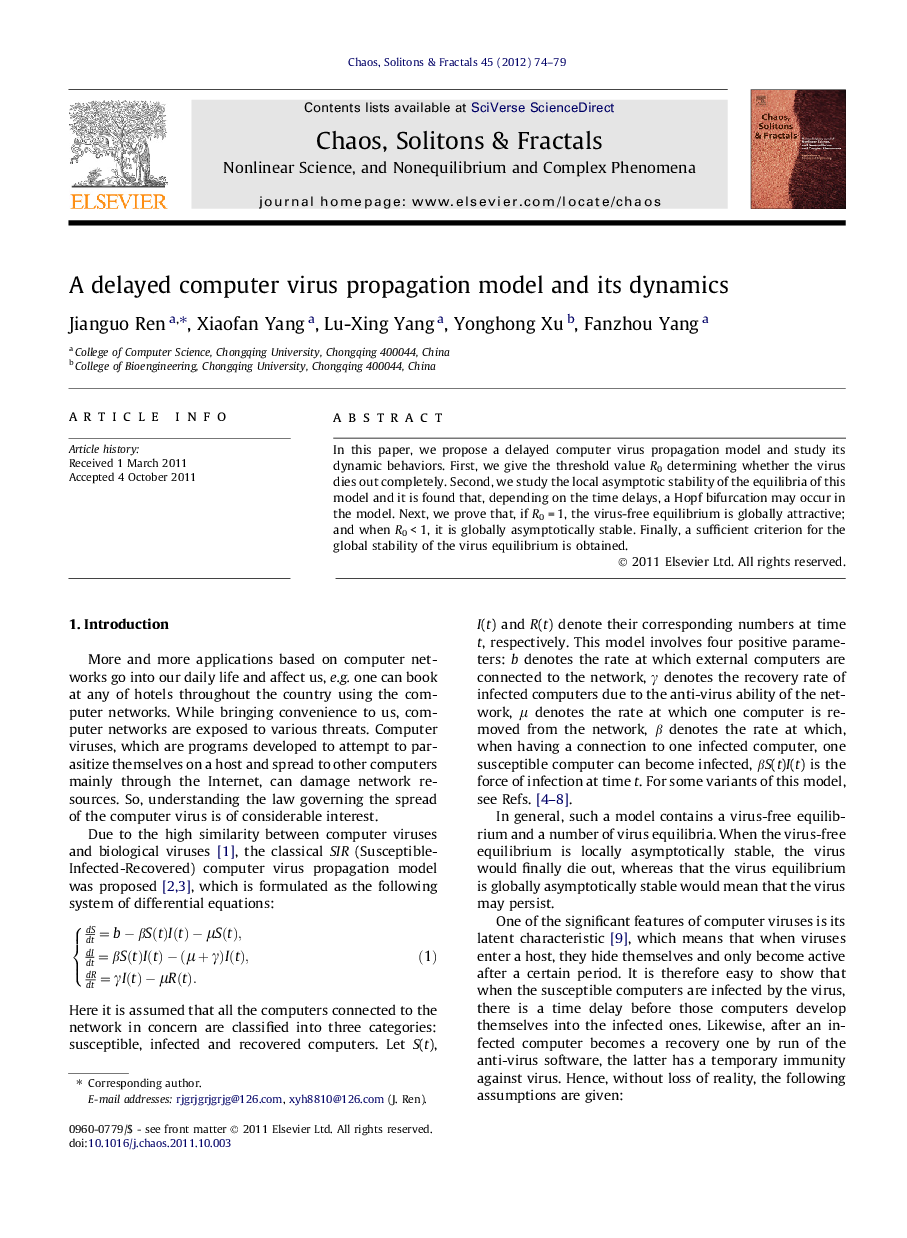 A delayed computer virus propagation model and its dynamics
