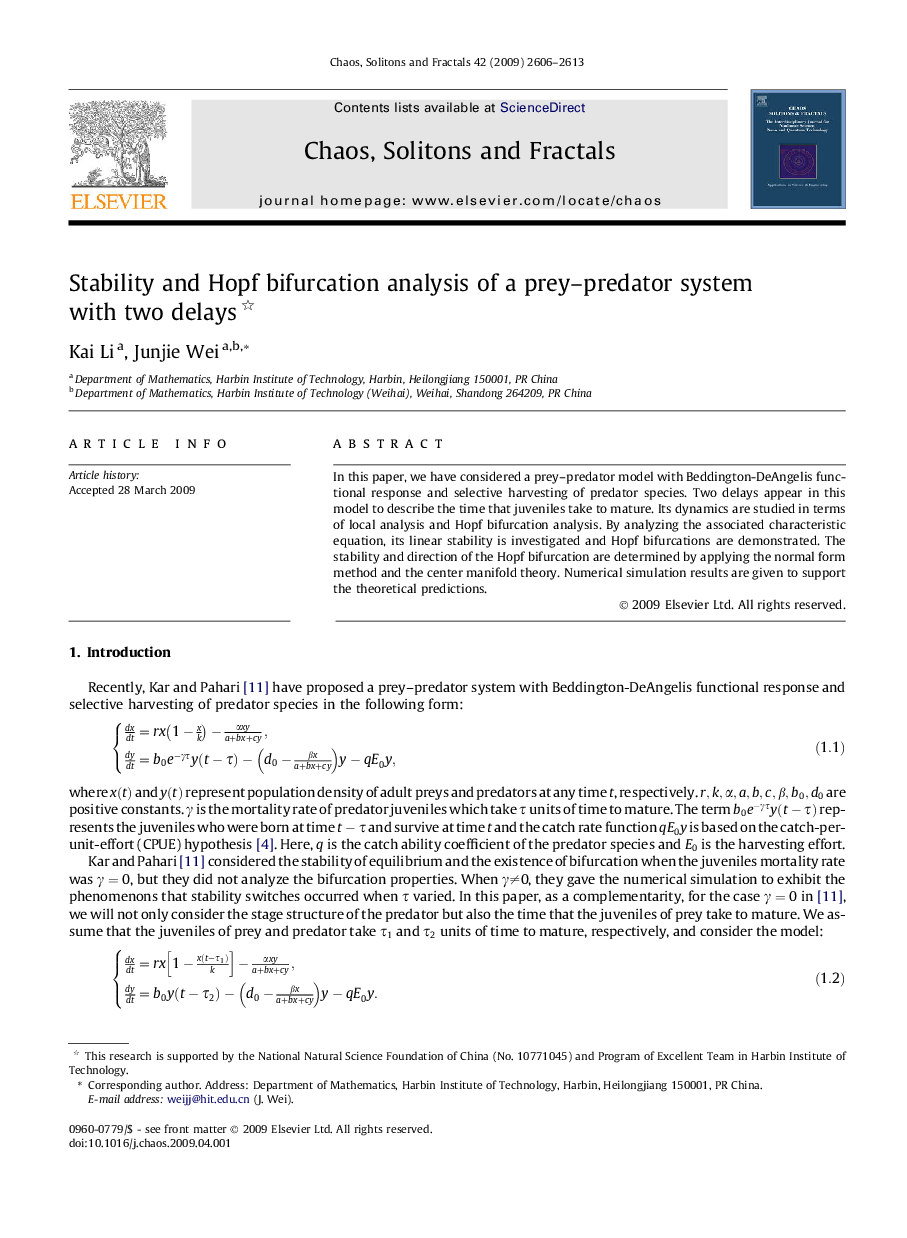 Stability and Hopf bifurcation analysis of a prey-predator system with two delays