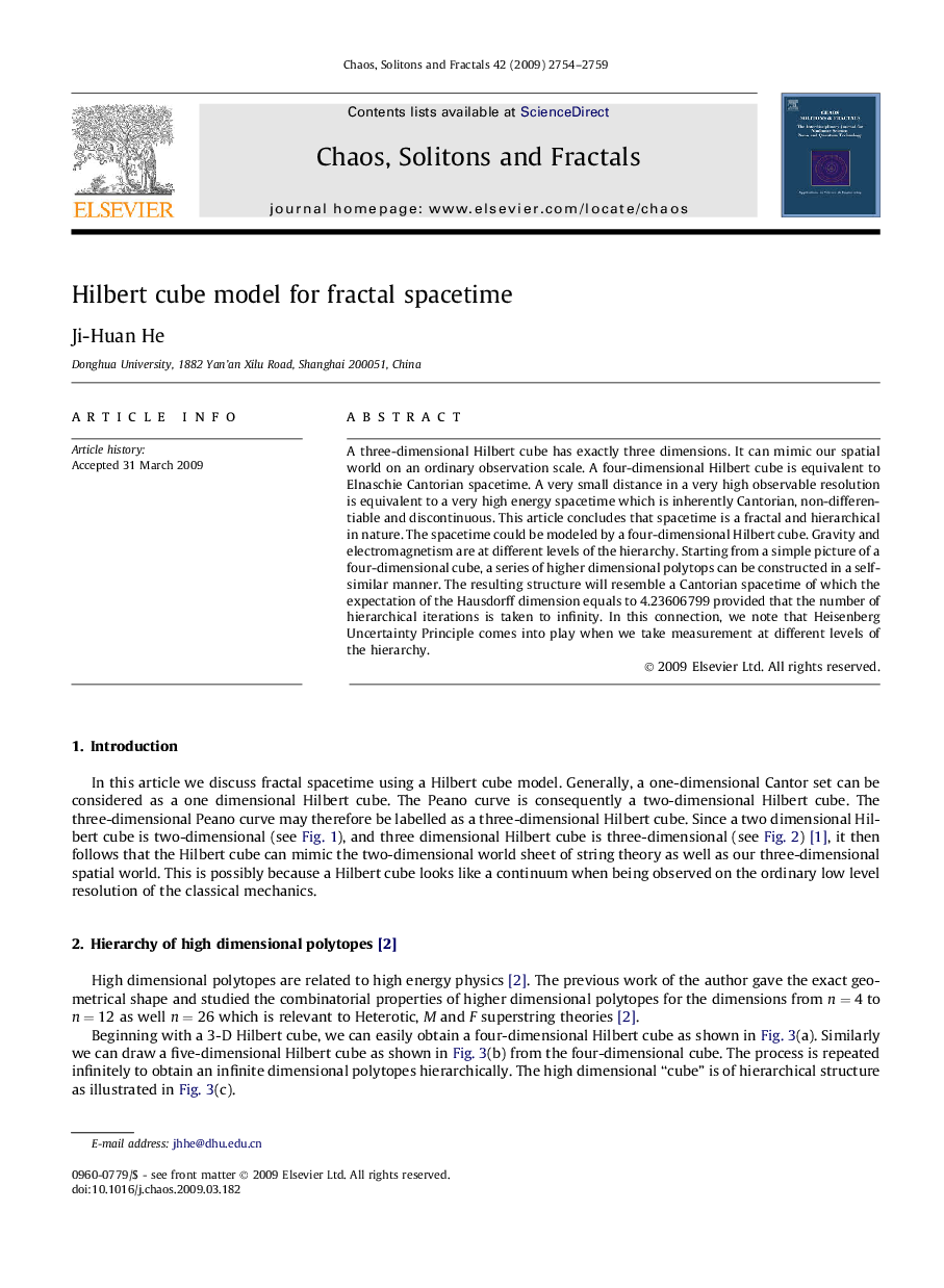Hilbert cube model for fractal spacetime