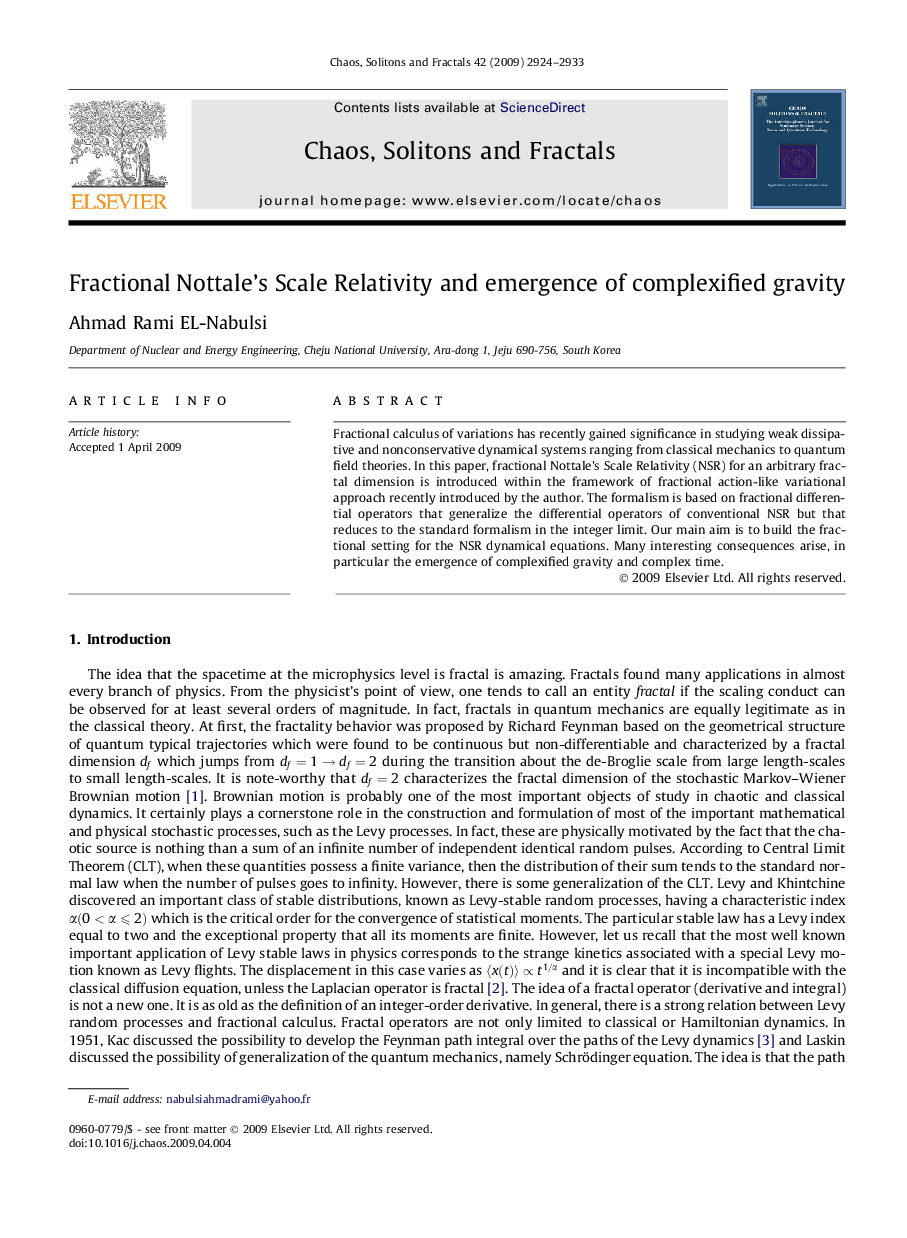 Fractional Nottale's Scale Relativity and emergence of complexified gravity