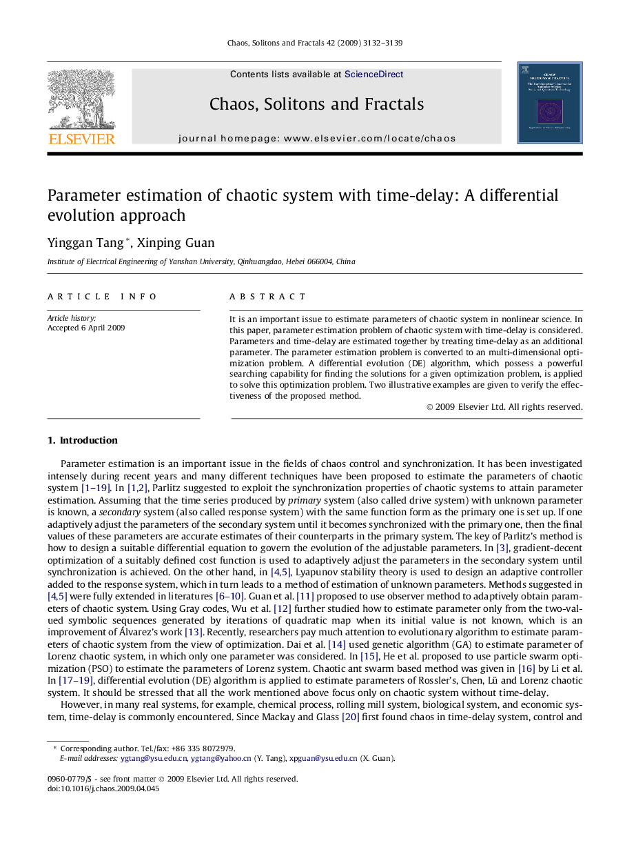 Parameter estimation of chaotic system with time-delay: A differential evolution approach