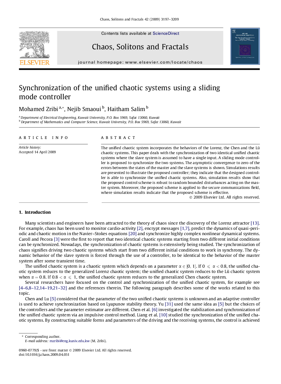 Synchronization of the unified chaotic systems using a sliding mode controller