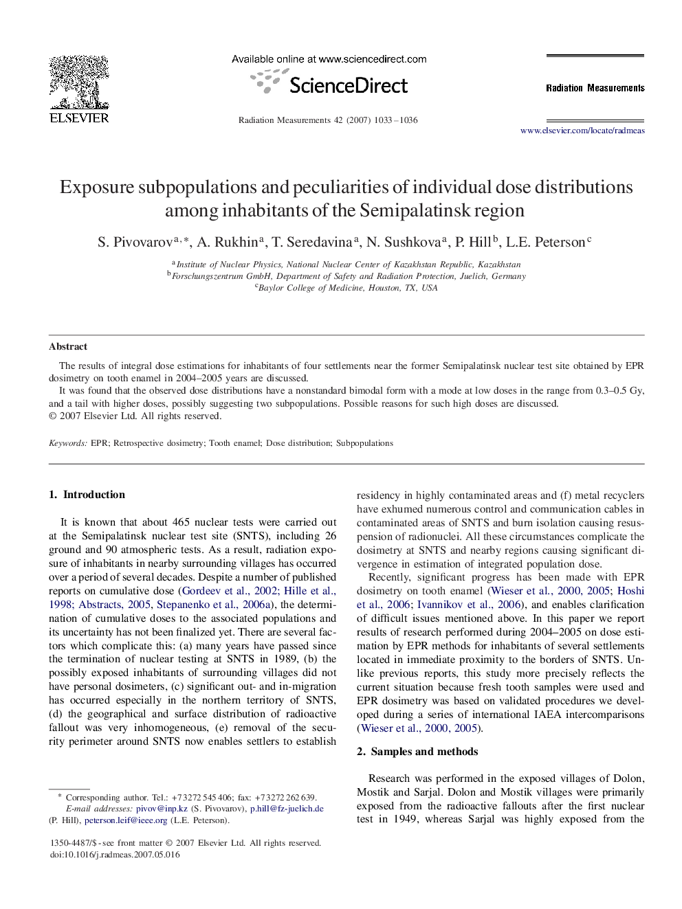 Exposure subpopulations and peculiarities of individual dose distributions among inhabitants of the Semipalatinsk region