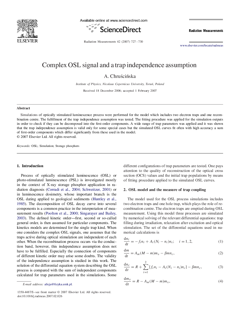 Complex OSL signal and a trap independence assumption