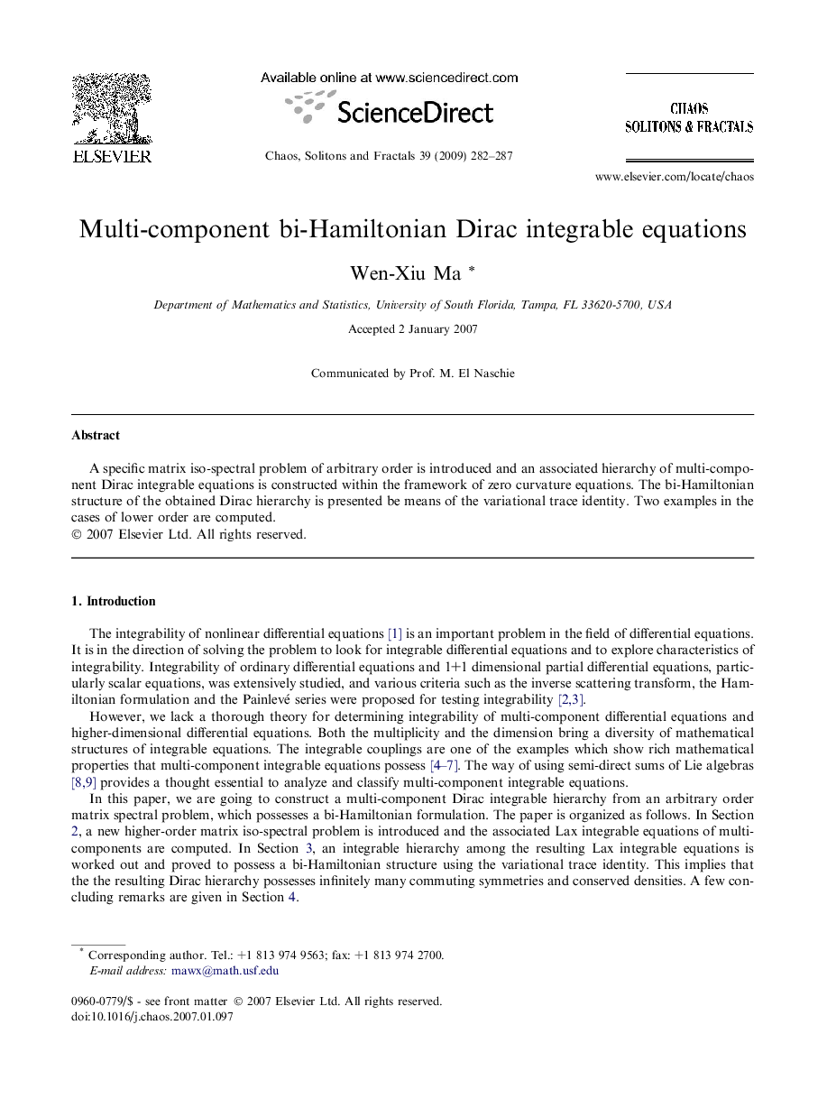 Multi-component bi-Hamiltonian Dirac integrable equations
